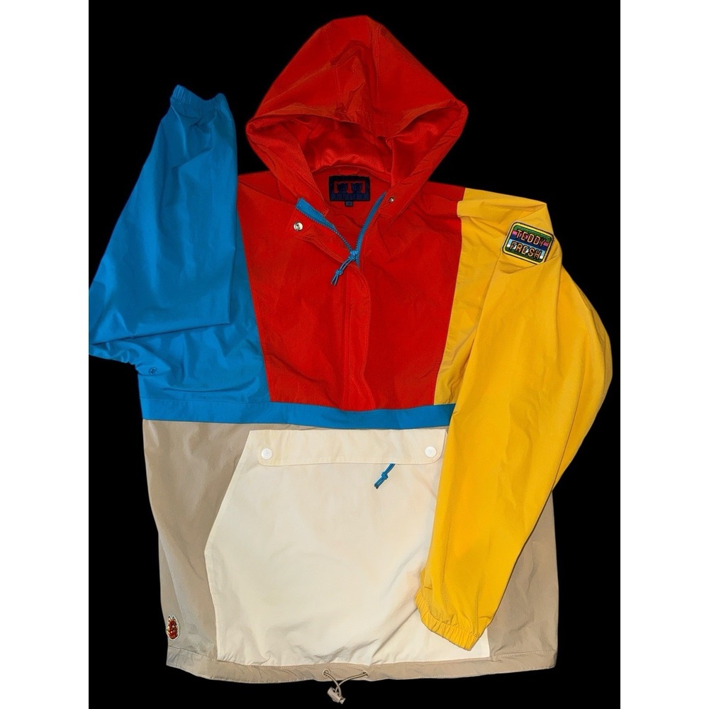 Teddy Fresh Color Block Anorak Windbreaker Hooded‎ Jacket Hoodie Sz Medium